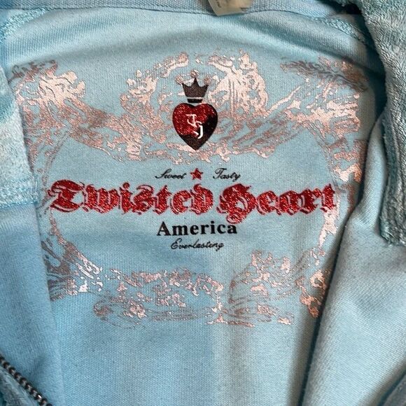 Twisted Heart Terry Cloth  Blue Fitted Hoodie - Picture 2 of 11